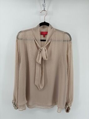 Jennifer Lopez Flowy Blouse w/ Neck & Jewelled Cuffs